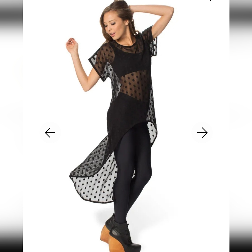 *Black Milk Sheer Spot Waterfall Top * sz L * EUC *